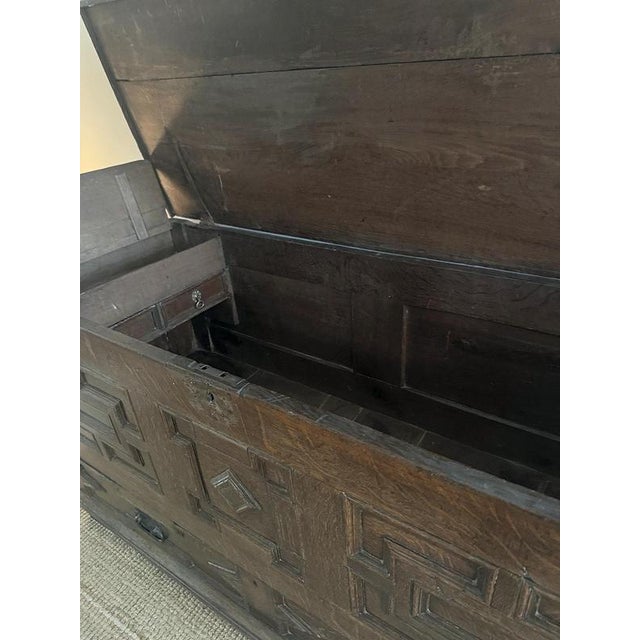 Metal Late 17th Century English Oak Geometric Chest For Sale - Image 7 of 12