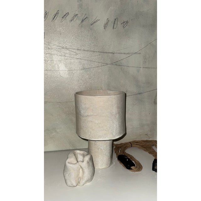 Ceramic Ceramic Table Lamp Contemporary Handmade Dusty White Table Lamp For Sale - Image 7 of 7