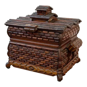 Antique Tramp Art Architectural Motif Humidor, Circa Late 19th-Early 20th Century