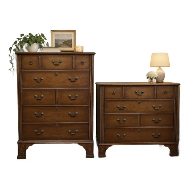 Vintage Kindel Furniture Mahogany Georgian Style Bedroom Dresser Set - 2 Pieces For Sale