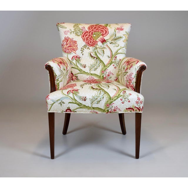 Carved Mahogany Regency Style Lounge Accent Chair, Floral Upholstery, Usa, 1940's For Sale - Image 14 of 15