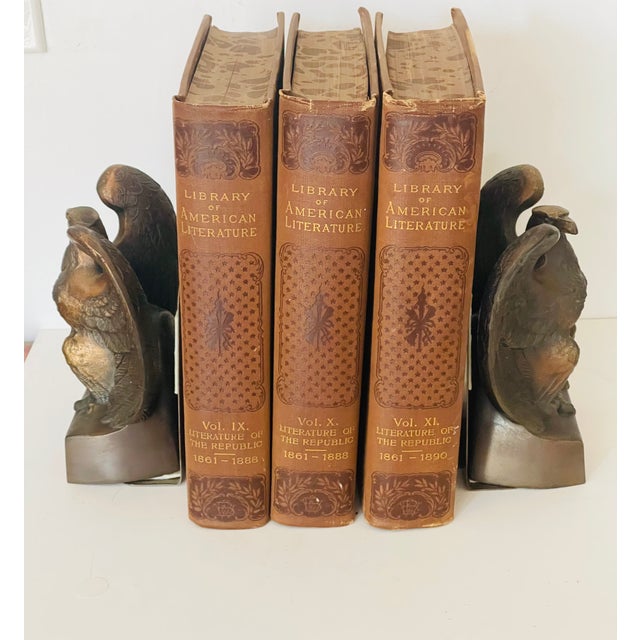 1900 - 1909 Antique American Eagle Bronze Bookends Pair For Sale - Image 5 of 7