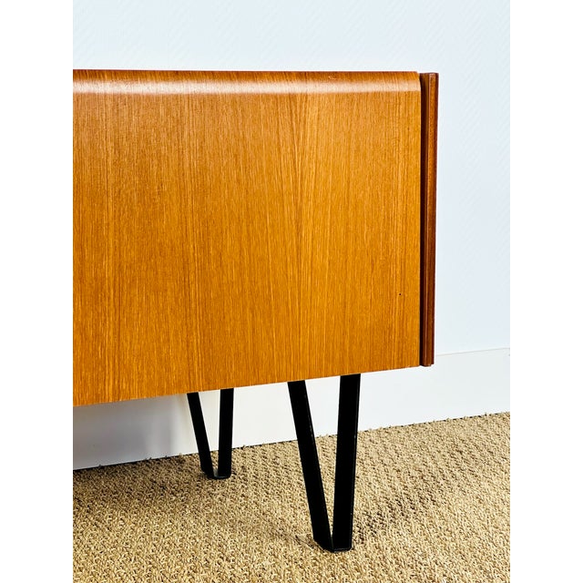 Low Scandinavian Teak Sideboard with Metal Compass Legs, 1960 For Sale - Image 14 of 17