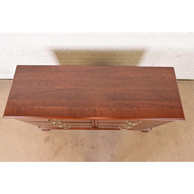 Ethan Allen Georgian Solid Cherry Wood Double Dresser or Chest of Drawers, Newly Refinished For Sale - Image 9 of 12