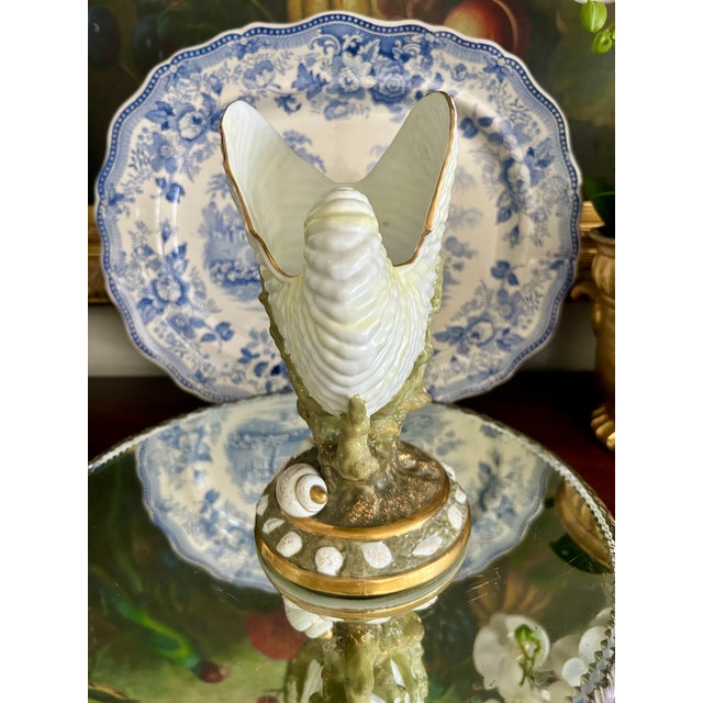 English Nautilus Shell Form Porcelain Vase With Coral Details For Sale - Image 3 of 7