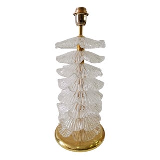 Mid-Century Murano Round Transparent Art Glass and Brass Table Lamp For Sale