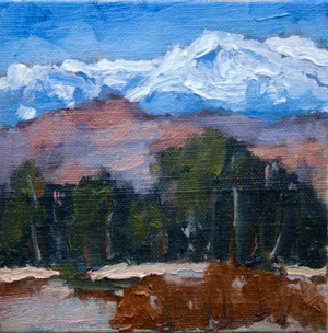 Sierra Nevada Mountains – Contemporary Landscape Oil Painting by L Haas