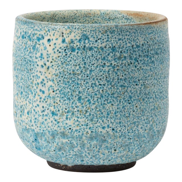 Tea Cup With Blue Volcano Glaze Signed 2-71 For Sale