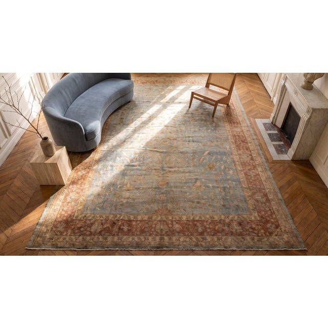 Textile Superb Ligth Blue Background Allover-Floral Pattern Antique Indian Agra Lahore Rug For Sale - Image 7 of 8