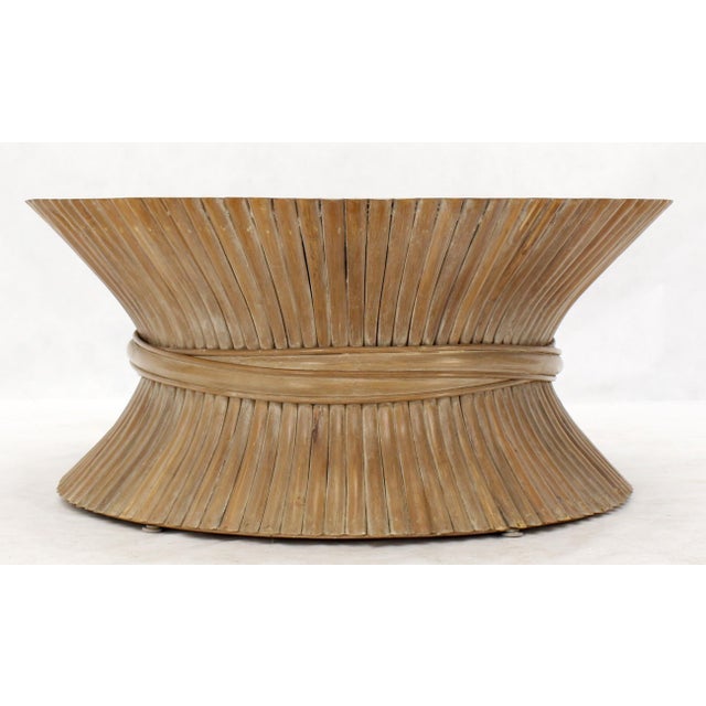 Wood Round Wheat Bamboo Sheaf Base Coffee Table Mid-Century Modern McGuire For Sale - Image 7 of 12