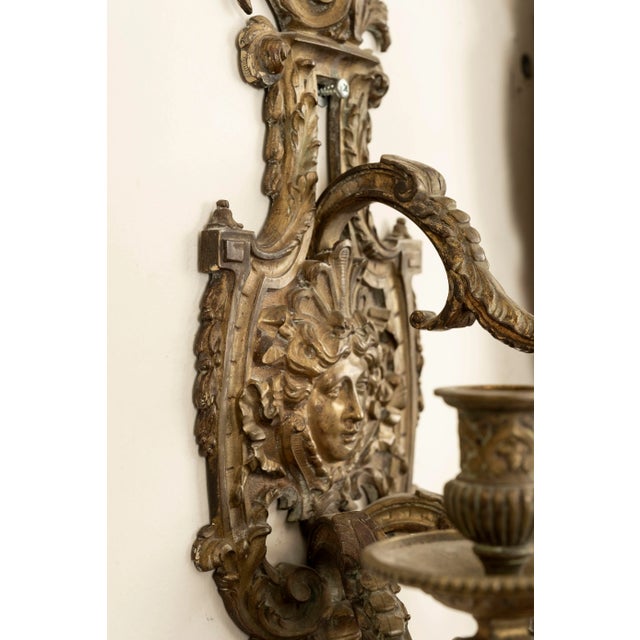 French Louis XIV Style Bronze Sconces - A Pair For Sale - Image 10 of 13