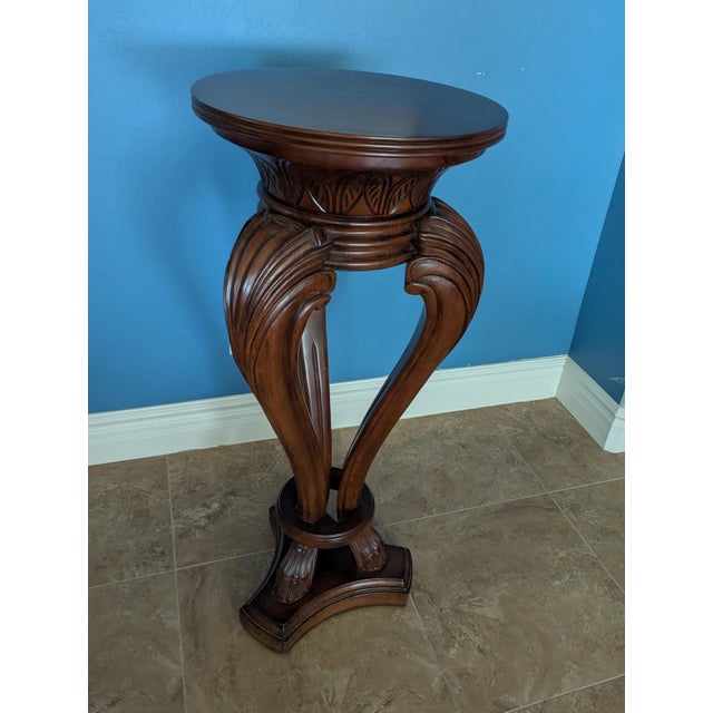 Traditional Large Tall Carved Wood Bernhardt Pedestal/Stand With Cherry Top For Sale - Image 3 of 8