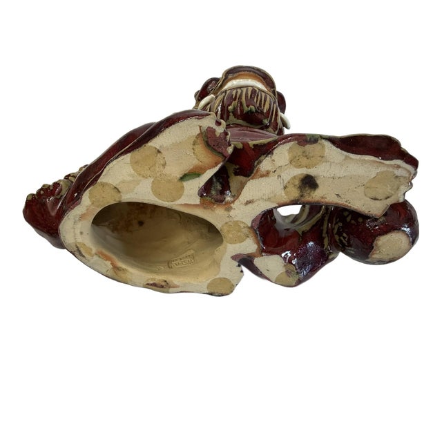 Vintage Shiwan Pomegranate Red Foo Dog For Sale - Image 14 of 15