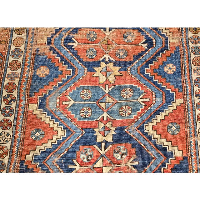 Vintage Persian Kurdish Tribal Rug, Hand-Knotted Wool, Geometric Pattern, Blue & Rust-Red, 4x8 For Sale - Image 11 of 14