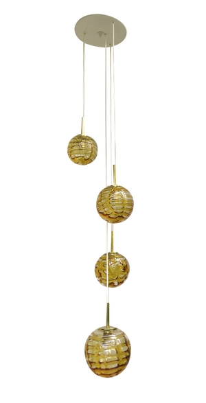 Amber and Clear Glass and Brass Cascade Ceiling Lamp from Doria Leuchten, 1970s