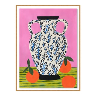 Vase with Oranges by Jelly Chen in Gold Frame, Small Art Print For Sale