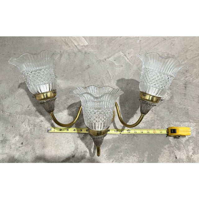 Vintage Neoclassical Style Brass Vanity Bathroom 3 Arm Wired Wall Sconce For Sale In Pittsburgh - Image 6 of 6