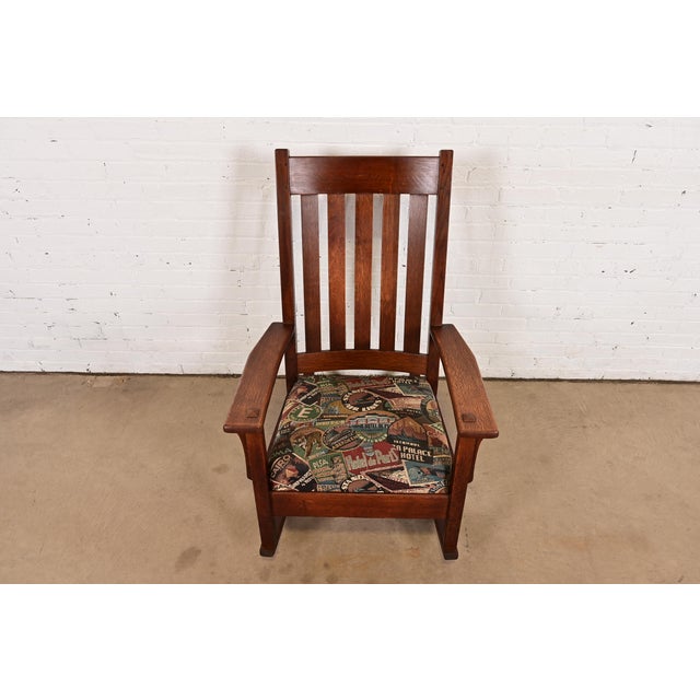 Early 20th Century J. M. Young & Sons Antique Mission Oak Arts & Crafts Rocking Chair, Circa 1900 For Sale - Image 5 of 13