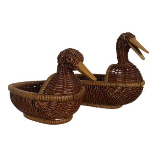 1980’s Wicker/Rattan Nesting Duck - a Pair For Sale