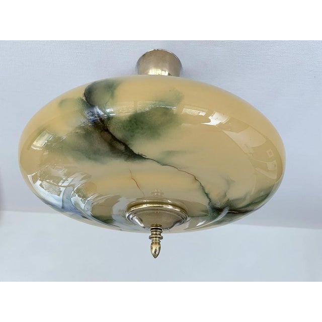 Art Deco Pendant Light in Amber Green Marble Glass, 1930s For Sale - Image 9 of 18