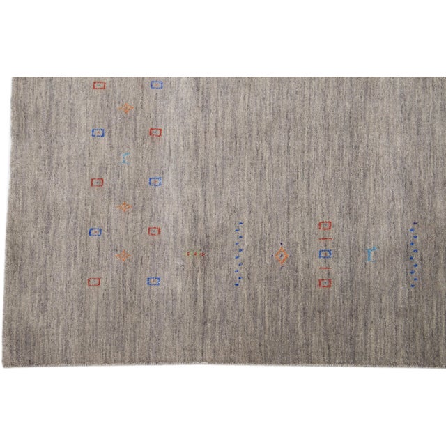 2020s Modern Square Gabbeh Style Wool Rug in Gray & Beige For Sale - Image 4 of 7