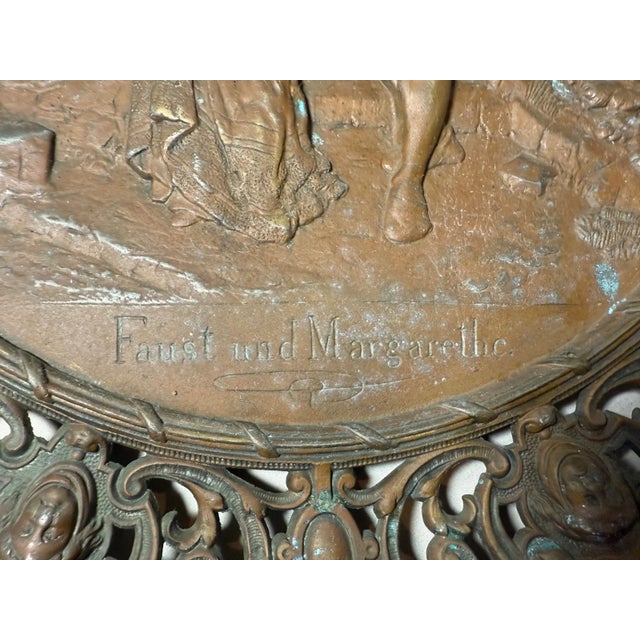 Bronze Large Antique Ornate Bronze Patinated Metal Relief Wall Charger Plaque Faust For Sale - Image 8 of 9