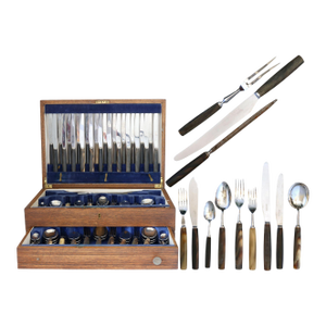 Vintage English Polished Natural Horn Cutlery, Service for 12