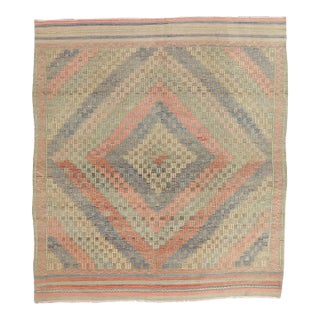 Mid 20th Century Faded Vintage Embroidered Kilim Rug For Sale