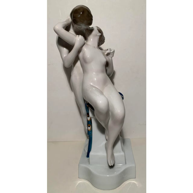Antique 1918 Rosenthal porcelain "Spring of Love" statue of two nude lovers.. Design: Richard Aigner