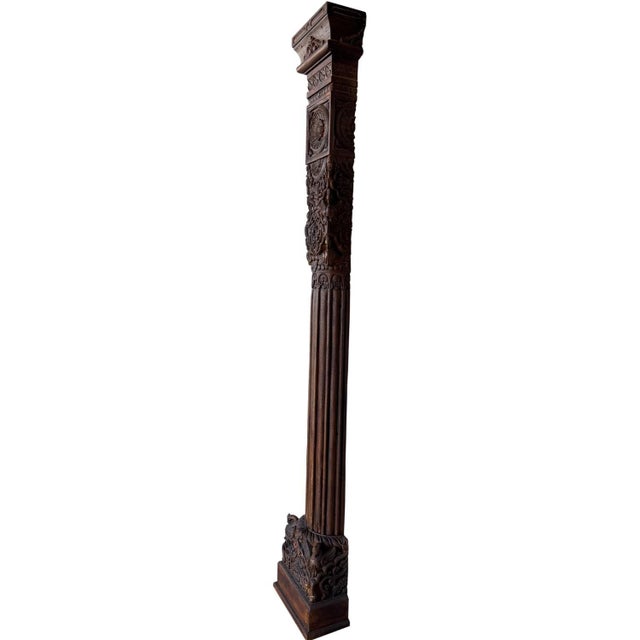 Hand Carved Wood Pillars | Set of 2 Antique Teak Architectural Salvage From India | 94 Inch Large Wall Art for Entryway Statement Home Decor For Sale In Houston - Image 6 of 6