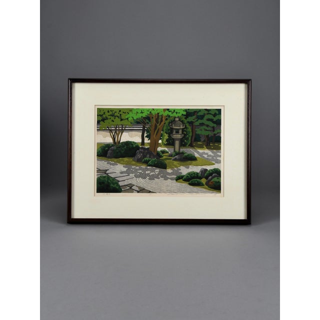 Glass Masao Ido, Myōman-Ji Temple Garden, 1990, Limited Edition Woodblock Print, Framed For Sale - Image 7 of 14