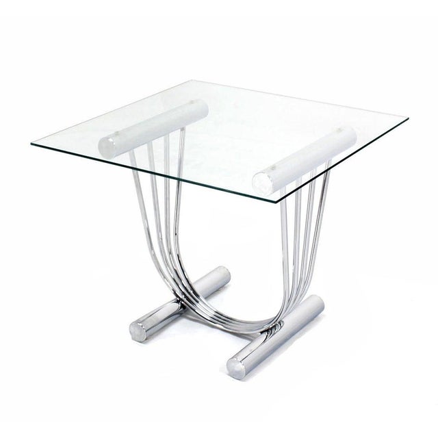Pair of Chrome U Shape Bases Glass Square Top End Side Tables Stands MINT! For Sale - Image 9 of 9