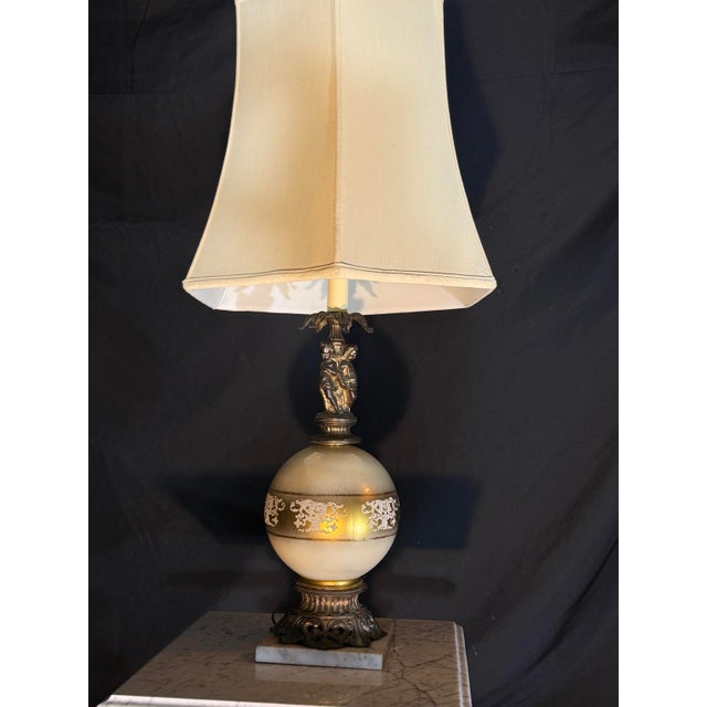 2000s Neoclassical Cherub Table Lamp With Ivory Glass Globe For Sale In Miami - Image 6 of 8