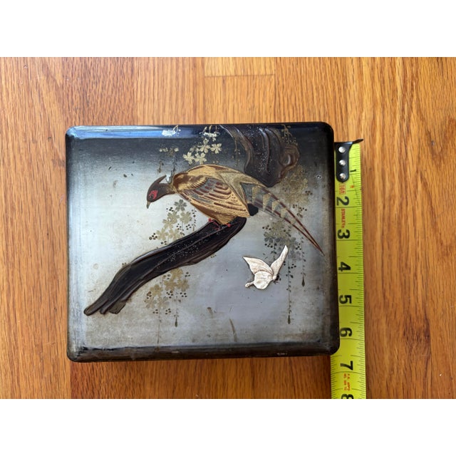 Antique Meiji Period Japanese Maki-E Lacquer Box With Raised Golden Pheasant & Inlaid Butterfly For Sale In New York - Image 6 of 6