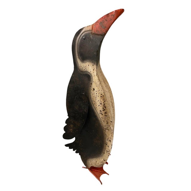 2000 - 2009 Vintage Folk Art Painted Sheet Metal Penguin Garden Statue For Sale - Image 5 of 12