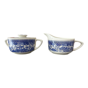 1960s Blue Willow Sugar Bowl With Lid and Creamer