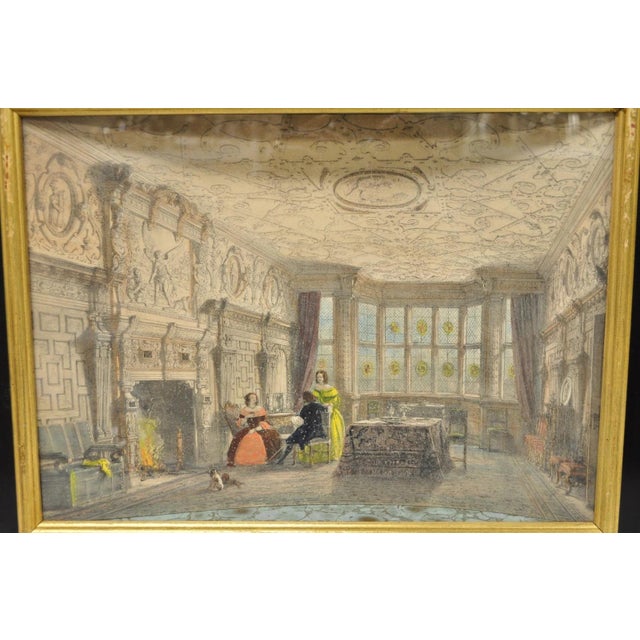 Beige Antique Colored Lithograph 3d Frame Hall of Levens & Trophy Room Joseph Nash - Set of 2 For Sale - Image 8 of 18