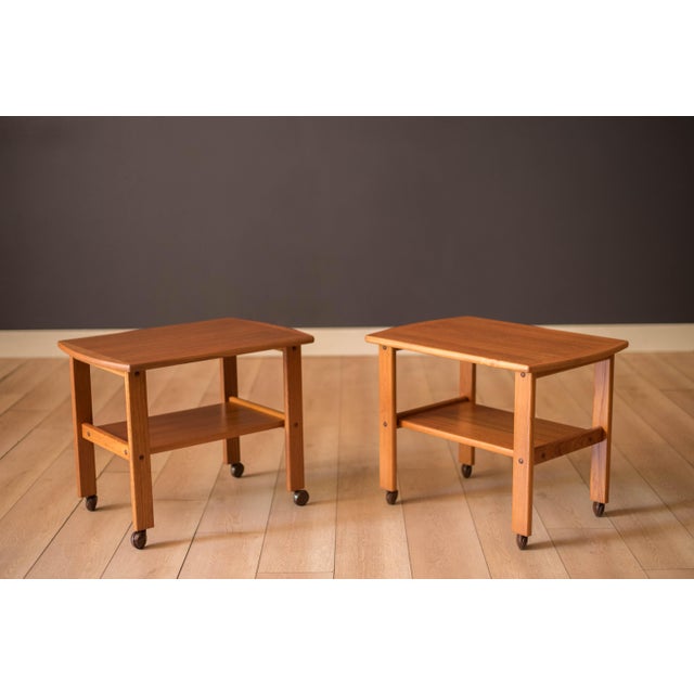 Mid century modern pair of side table serving carts marked BRDR. Furbo Spøttrup, circa 1970s, Denmark. This versatile set...
