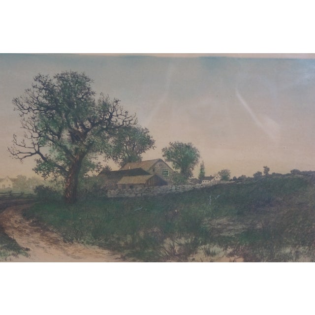 Late 19th Century Antique 1890 Ernest C Rost New England Farmhouse Landscape Etching 42" For Sale - Image 5 of 13