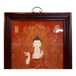 Chinese Framed Porcelain Buddhist Temple Plaque Seated Buddha
