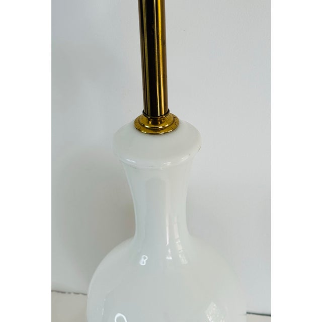 1960s Vintage 1950s Tall White Glass Table Lamps, a Pair For Sale - Image 5 of 8