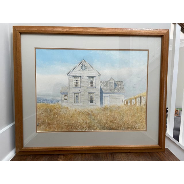Large Original Watercolor by Mickey Williams (b. 1961) Coastal Beach Cottage. Signed and dated 1986 by the artist, lower...