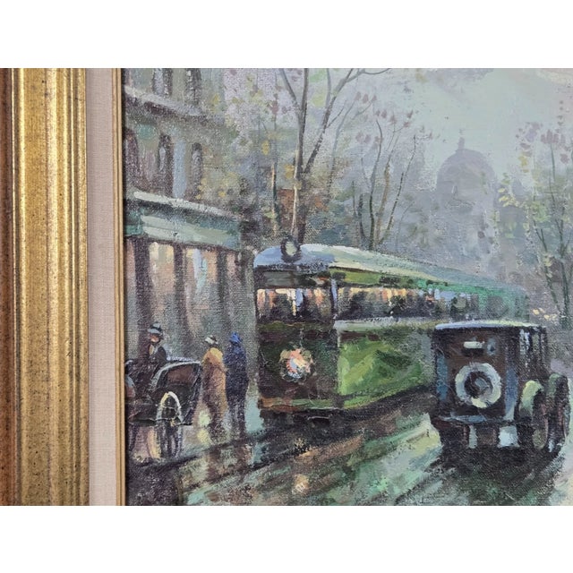 1970s J. Gaston Signed Painting of Paris Street Scene With Street Cars & Figures For Sale - Image 6 of 13