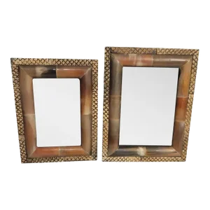 Vintage Tesselated Horn Standing Small Picture Frames- a Pair