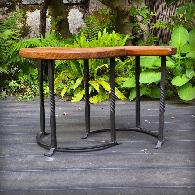 Vintage Side Tables in Wrought Iron and Oak, France, 1930s, Set of 2 For Sale - Image 14 of 18