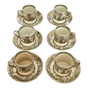 Antique Wedgewood Platinum Resist Demitasse Set Six Cups and Saucer’s Grapevine Pattern. Wedgewood Etruria C. 1900