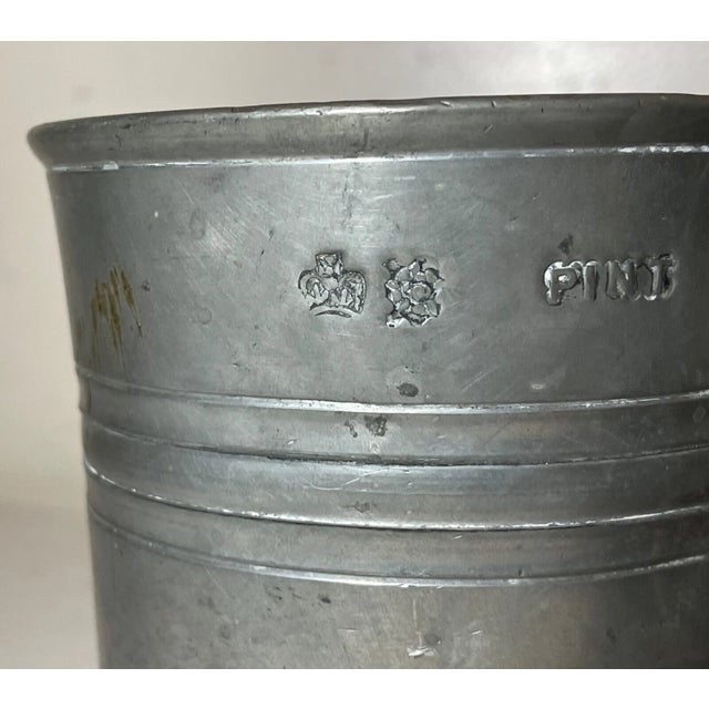 Arts & Crafts Rare Antique 18th Century Handmade Pewter Beer Mug Stein Early Touch Mark 1700's For Sale - Image 3 of 12