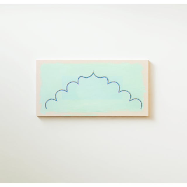 Abstract Original Painting | Turquoise Abstract Painting With Whimsical Arch Shape, 14 X 28 In. For Sale - Image 3 of 5