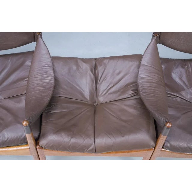 Mid-Century Danish Oak & Leather Lounge Chairs & Ottoman by Kristian Vedel for Søren Wiladsen, 1960s, Set of 3 For Sale - Image 6 of 18