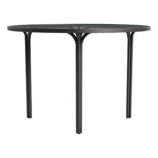 Brown Jordan Kantan Aluminum 42" Round Dining Table - Glass Top, Textured Pewter frame For Sale